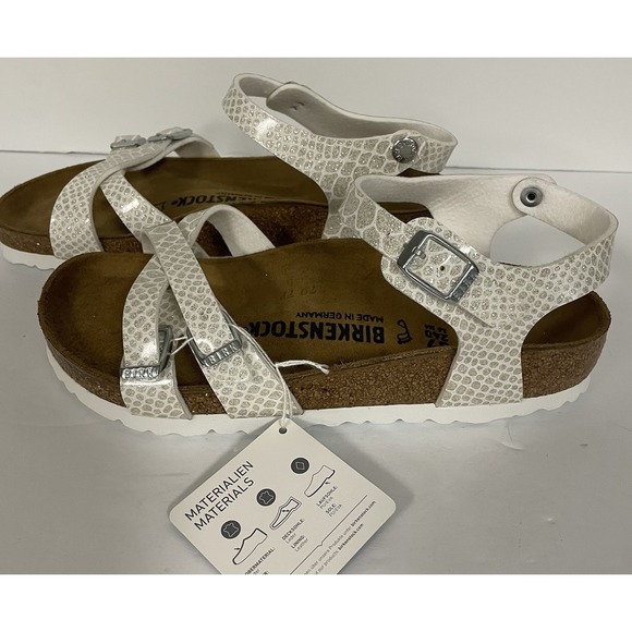 NIB! Birkenstock Women‎ 6 1/2 Kumba Magic Snake Print White Glitter Sandals - Picture 3 of 6